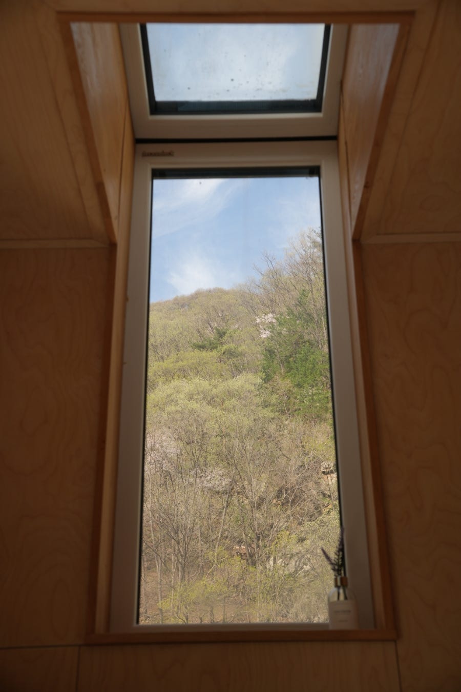 세로로 긴 창이 담은 산 풍경